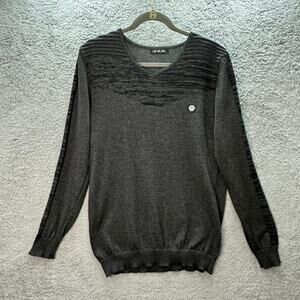 Leif Nelson Men's Large Gray Knit Sweater V-Neck Soft Casual Stretch Comfort EUC